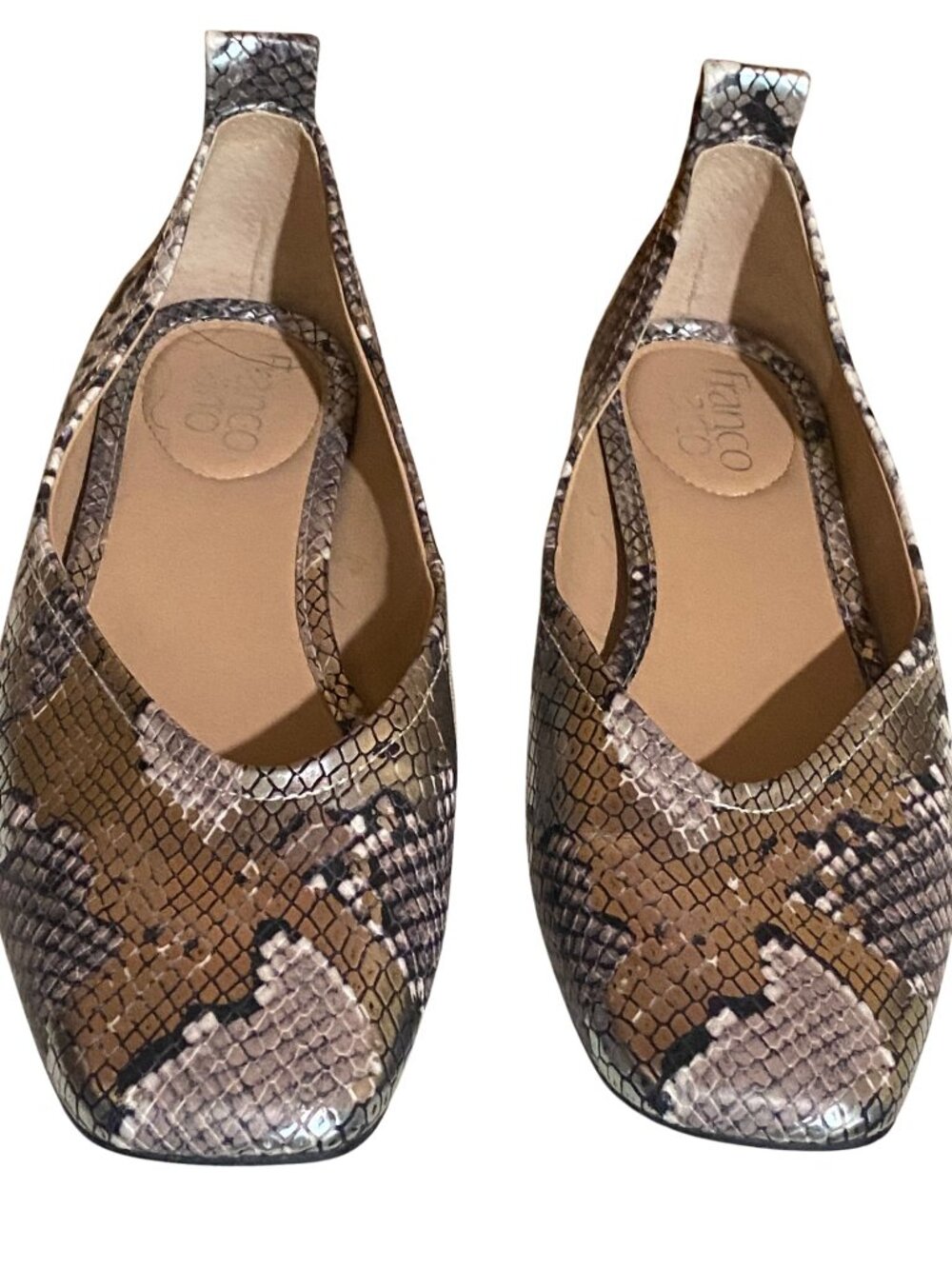 Franco Sarto Snake Print Flats Size 8 Square Toe - Picture 2 of 9
